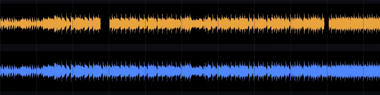 The first 52 seconds of music, before and after removing the gaps